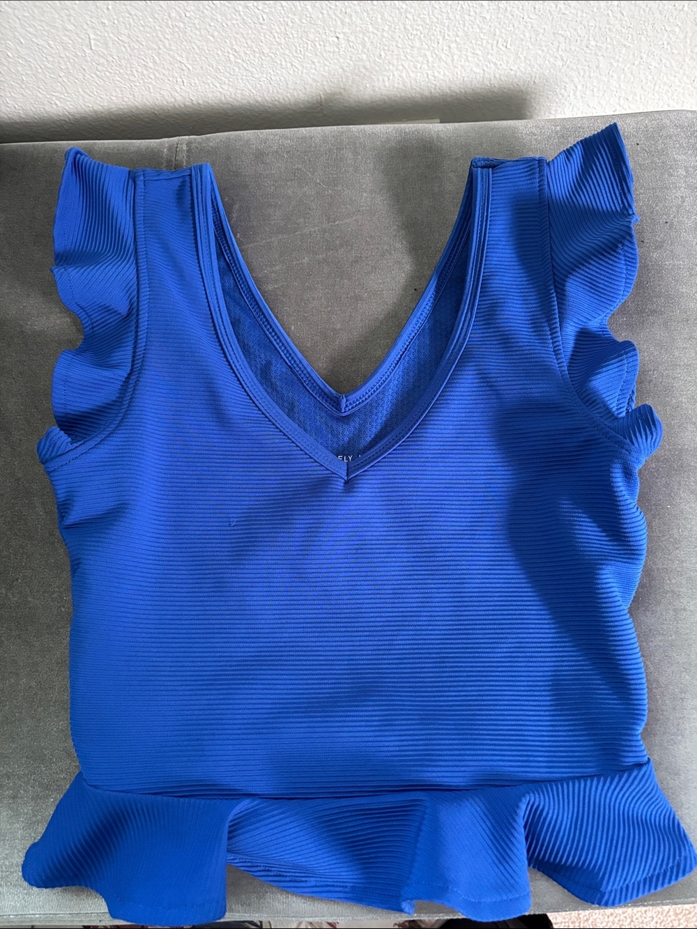 Sincerely Jules Royal Blue V-Neck Ruffle Sleeve Peplum Top